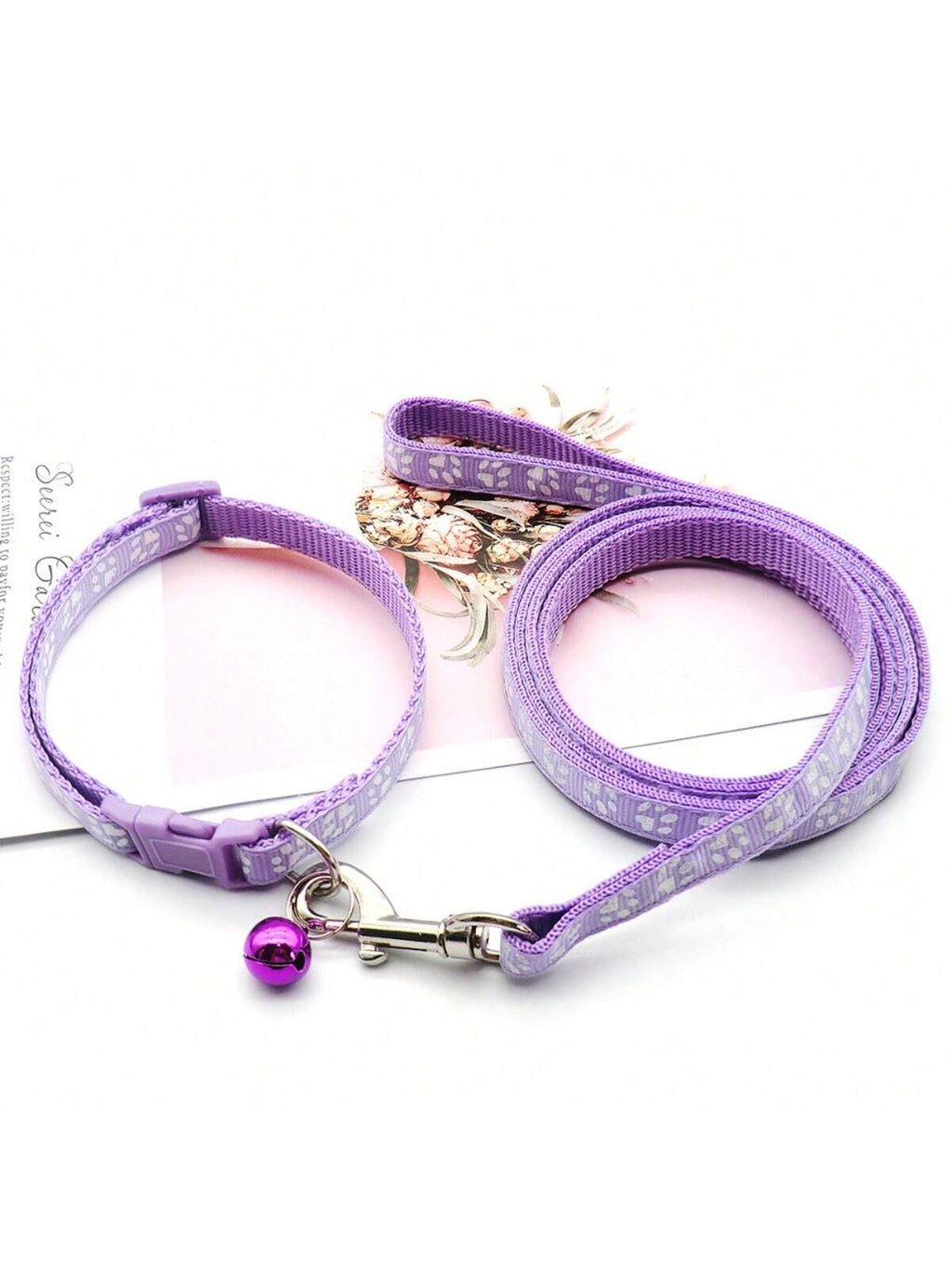 1pc Light Purple Collar And Leash Set With Adjustable Size For Small Pets