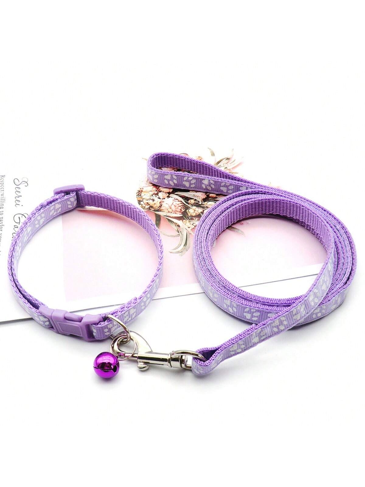 1pc Light Purple Collar And Leash Set With Adjustable Size For Small Pets