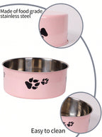 Supet 1pc Cartoon Paw Prints Design Stainless Steel Anti-Slip Pet Bowl For Small And Medium Dogs, Suitable For Indoor And Outdoor Use