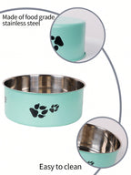 Supet 1pc Cartoon Paw Prints Design Stainless Steel Anti-Slip Pet Bowl For Small And Medium Dogs, Suitable For Indoor And Outdoor Use