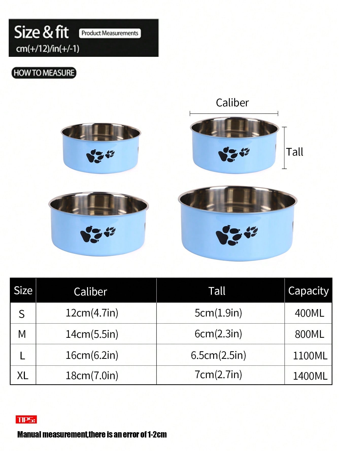 Supet 1pc Cartoon Paw Prints Design Stainless Steel Anti-Slip Pet Bowl For Small And Medium Dogs, Suitable For Indoor And Outdoor Use