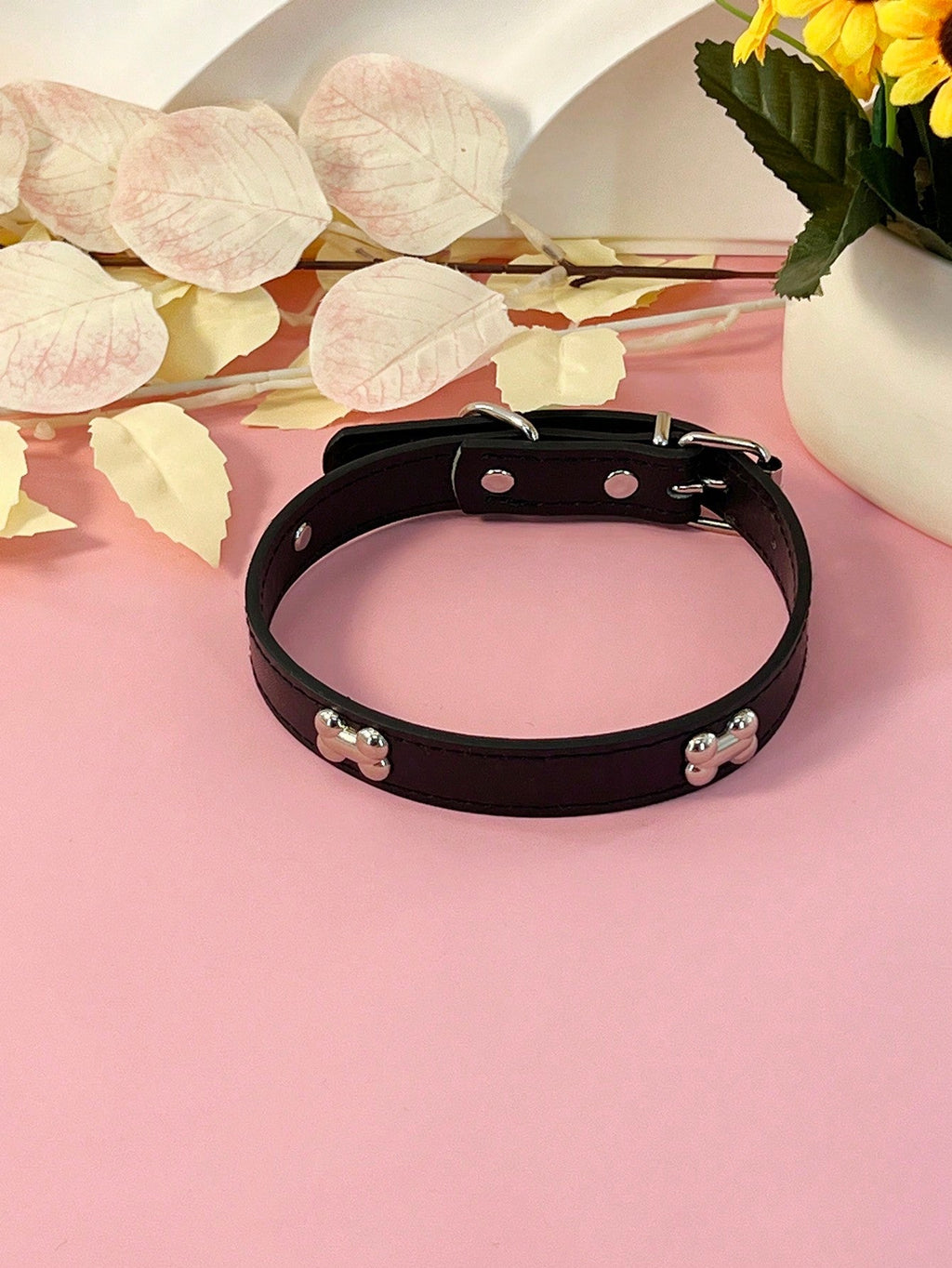 Pet Supplies Dog Collar, Punk Style Pu Leather Bone Shape Neckband, Multi-Color Options For Small, Medium And Large Dogs