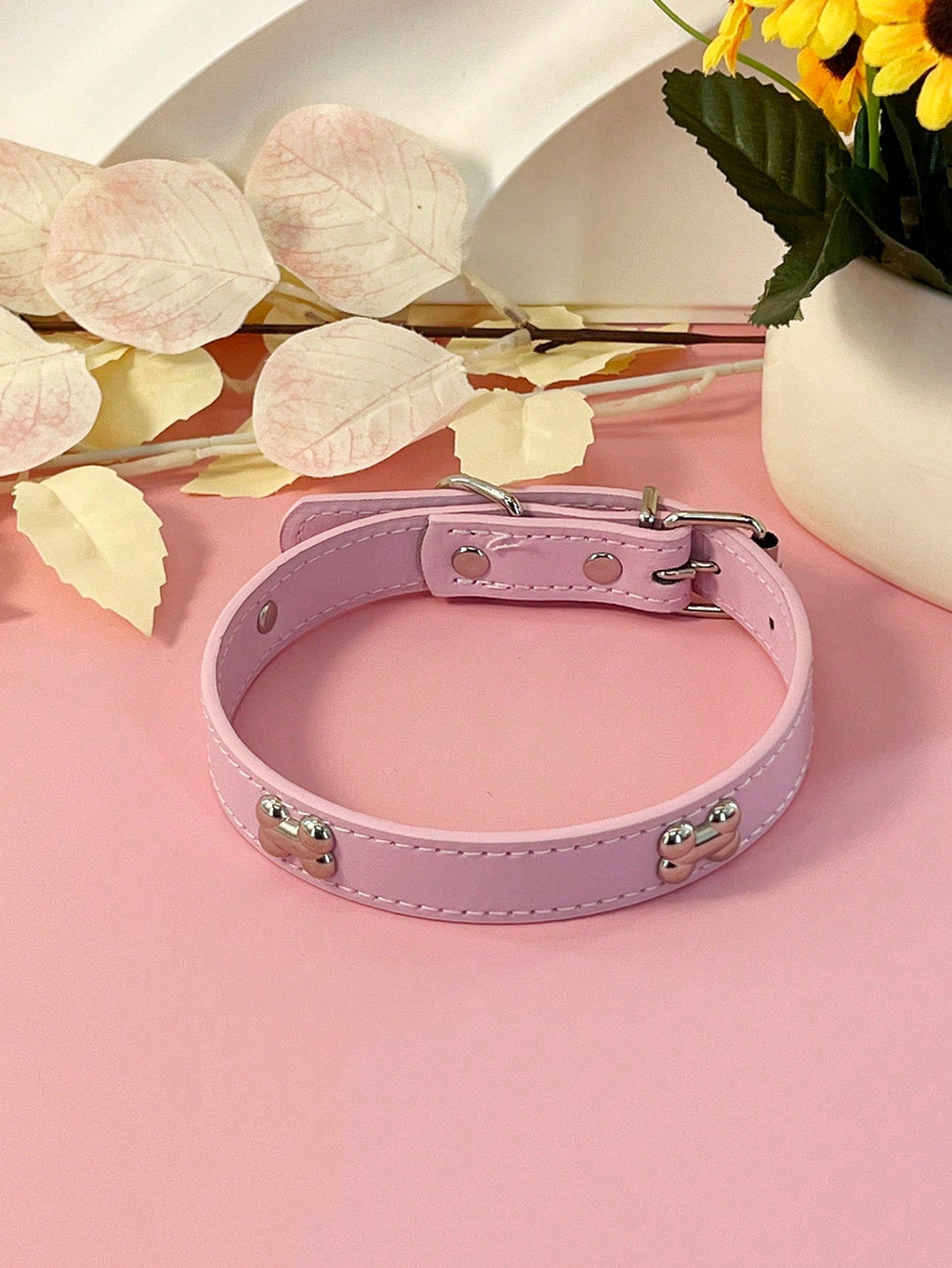 Pet Supplies Dog Collar, Punk Style Pu Leather Bone Shape Neckband, Multi-Color Options For Small, Medium And Large Dogs