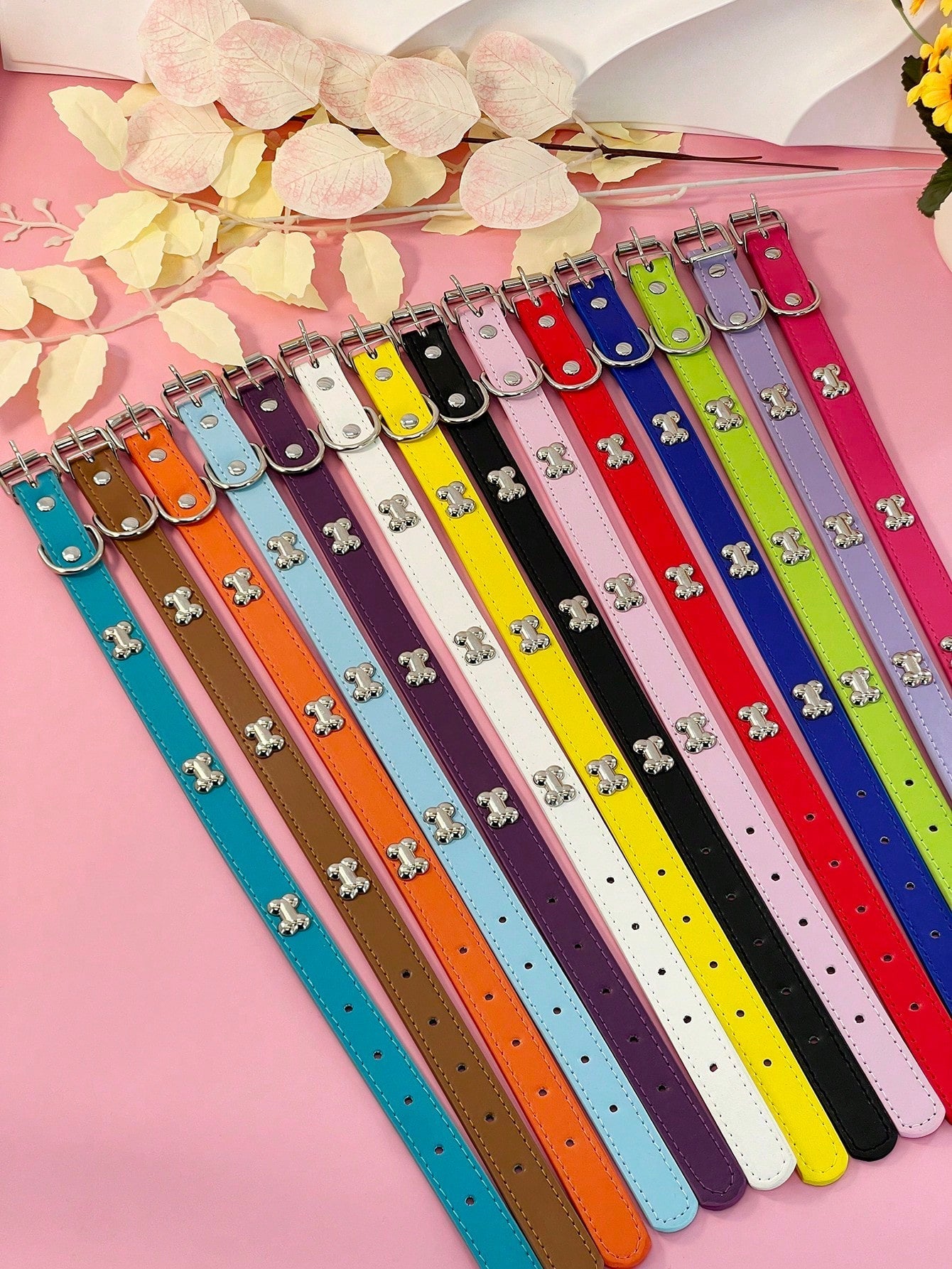 Pet Supplies Dog Collar, Punk Style Pu Leather Bone Shape Neckband, Multi-Color Options For Small, Medium And Large Dogs