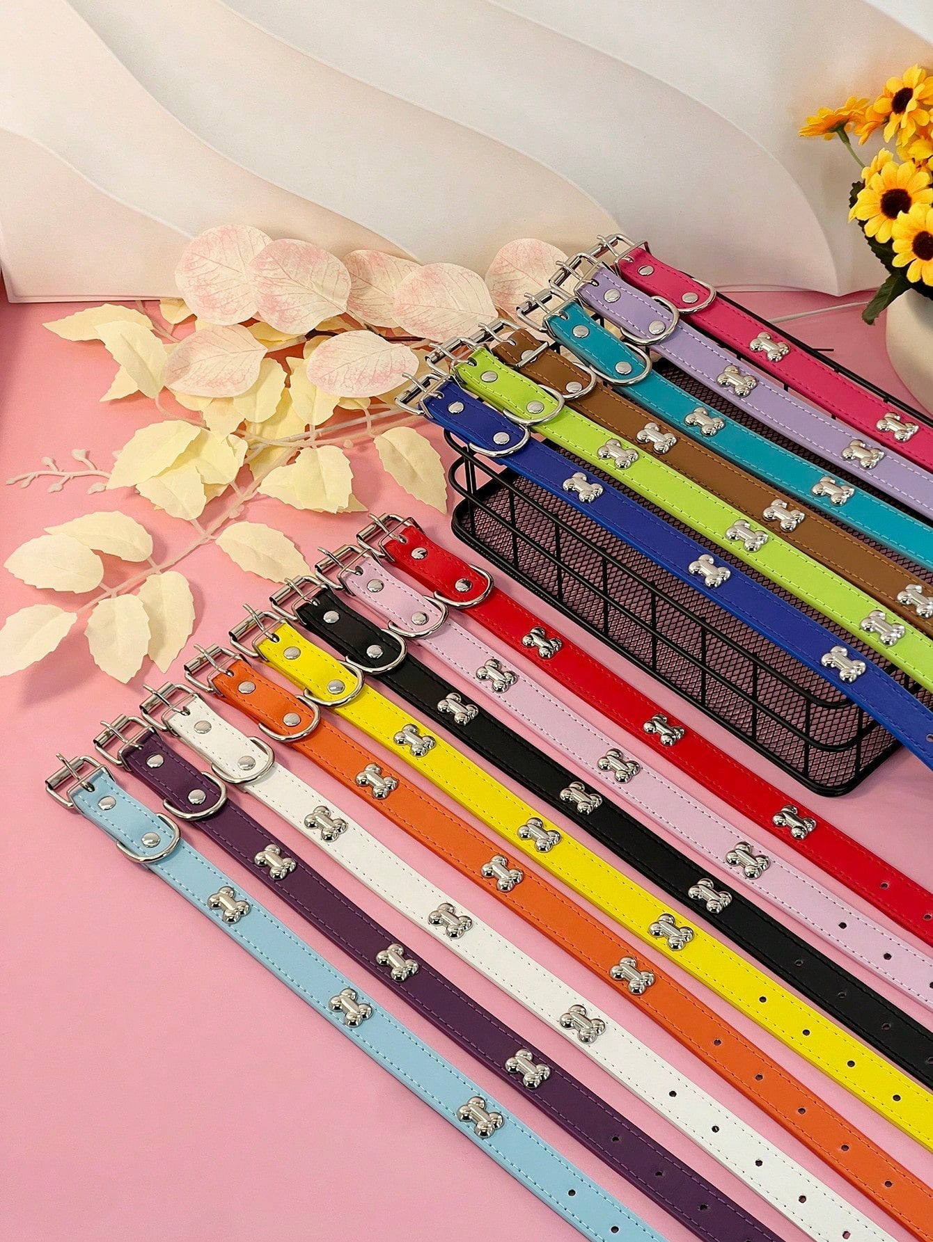 Pet Supplies Dog Collar, Punk Style Pu Leather Bone Shape Neckband, Multi-Color Options For Small, Medium And Large Dogs