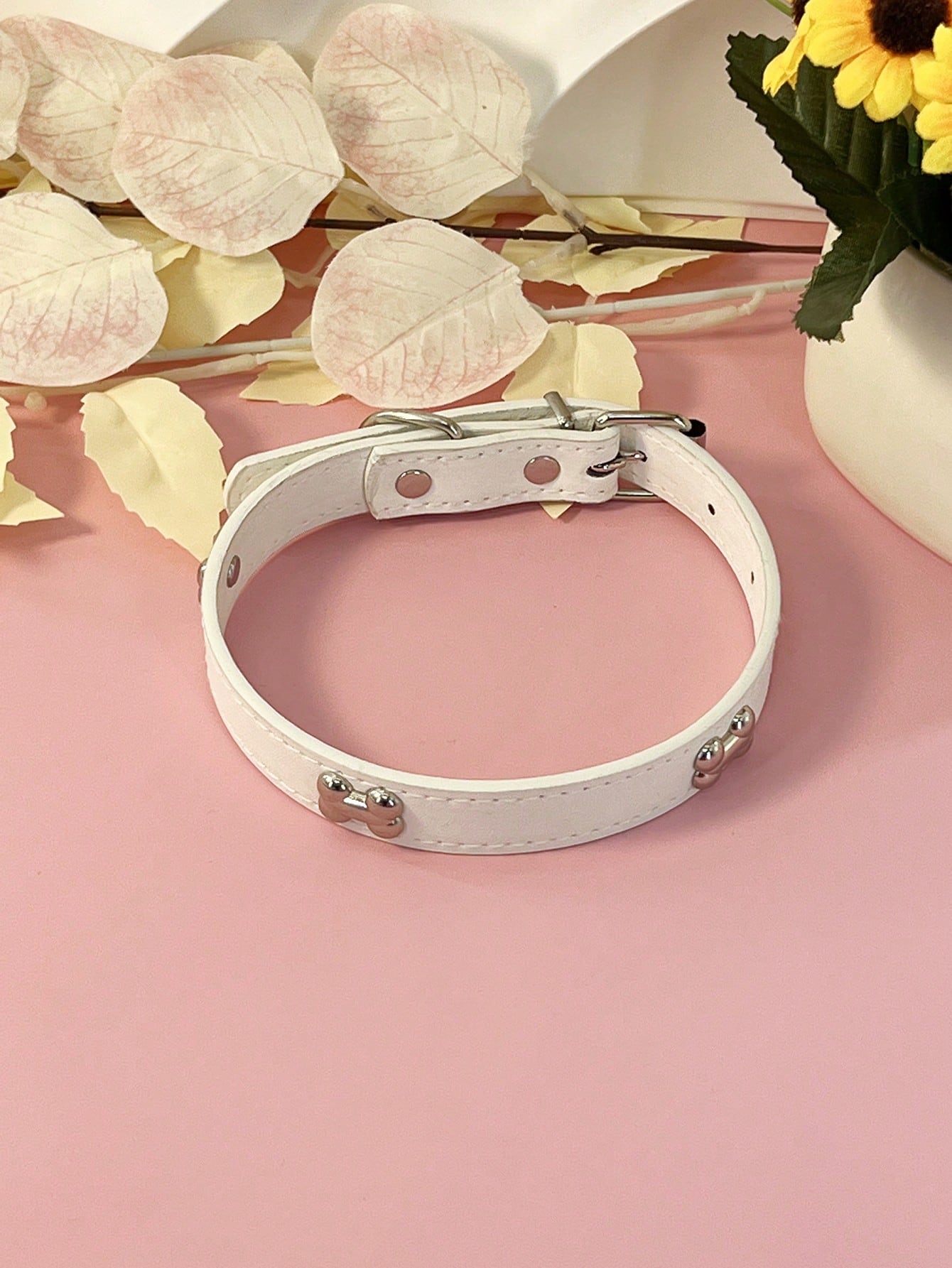 Pet Supplies Dog Collar, Punk Style Pu Leather Bone Shape Neckband, Multi-Color Options For Small, Medium And Large Dogs