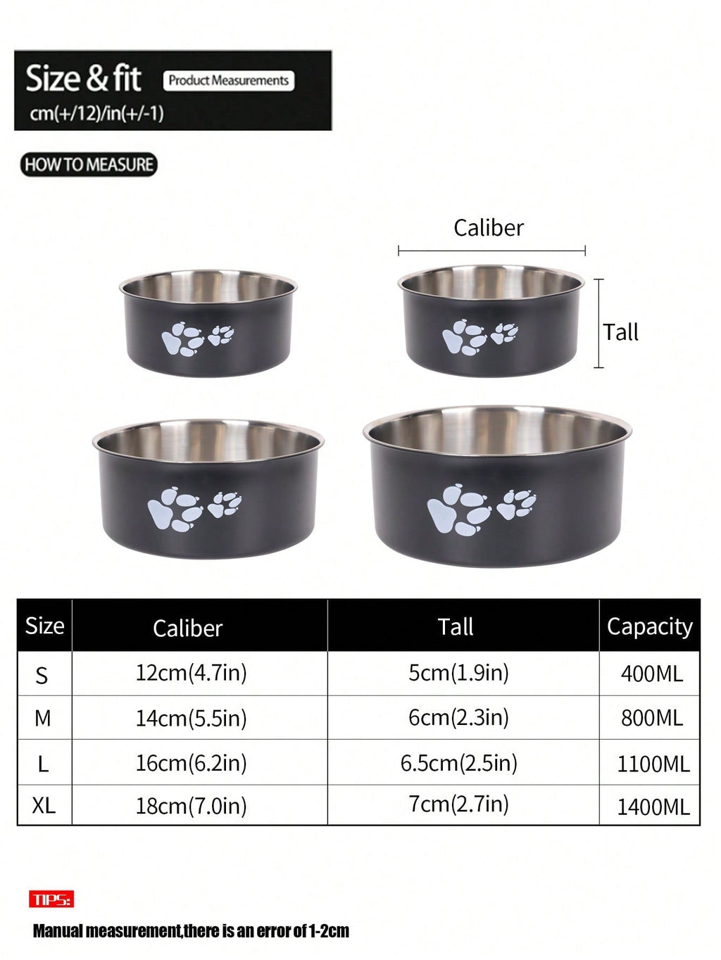 Supet 1pc Cartoon Paw Prints Design Stainless Steel Anti-Slip Pet Bowl For Small And Medium Dogs, Suitable For Indoor And Outdoor Use