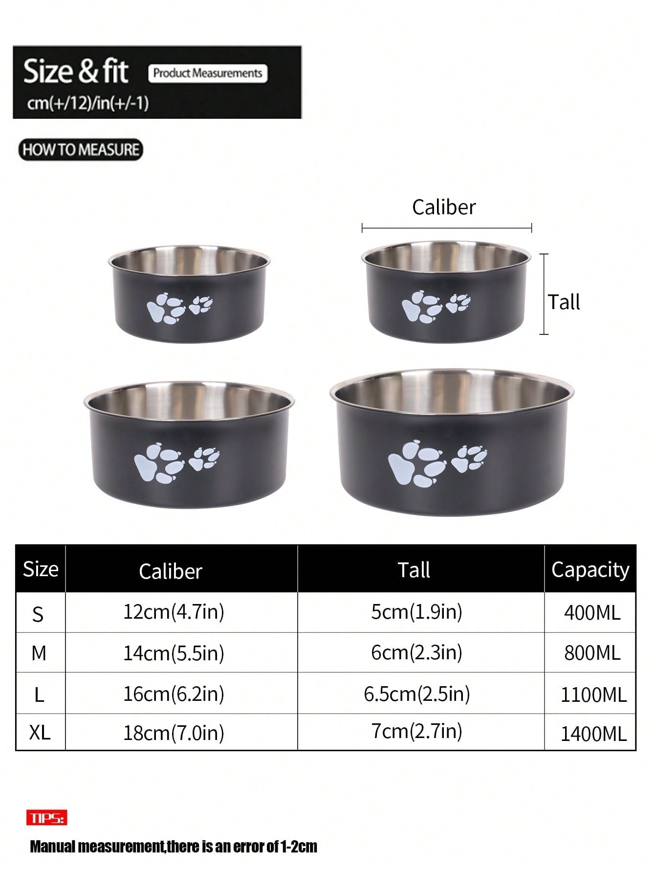 Supet 1pc Cartoon Paw Prints Design Stainless Steel Anti-Slip Pet Bowl For Small And Medium Dogs, Suitable For Indoor And Outdoor Use