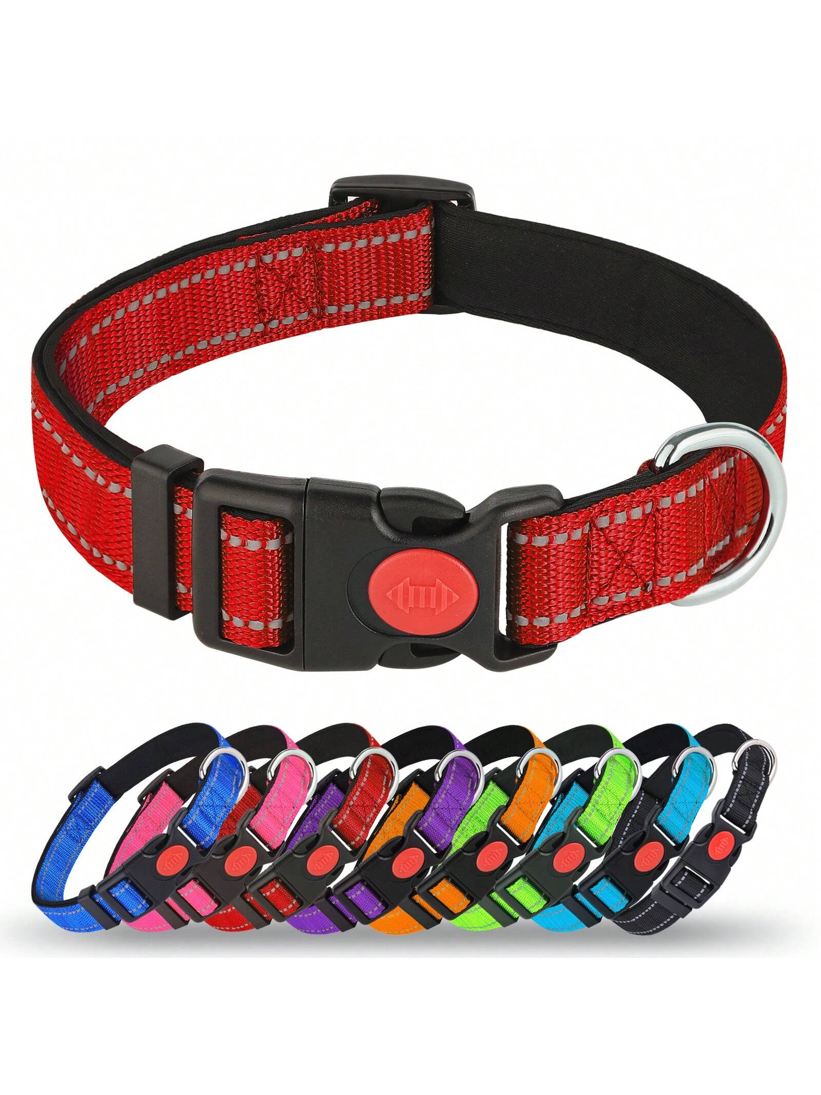 MITOOE 1pc Reflective Dog Collarwith Safety Locking Buckle Adjustable Soft Neoprene Padded Breathable Nylon Pet Collar For Small Medium Large Dogs