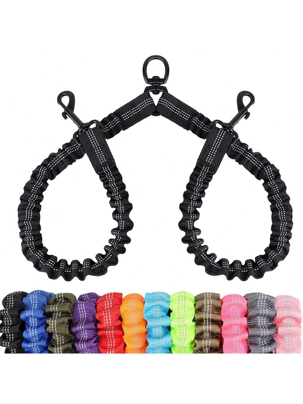 1Pc Leash 360° Swivel No Tangle Double Dog Walking & Training Leash Comfortable Shock Absorbing Reflective Bungee Lead Walk 2 Dogs With Easy