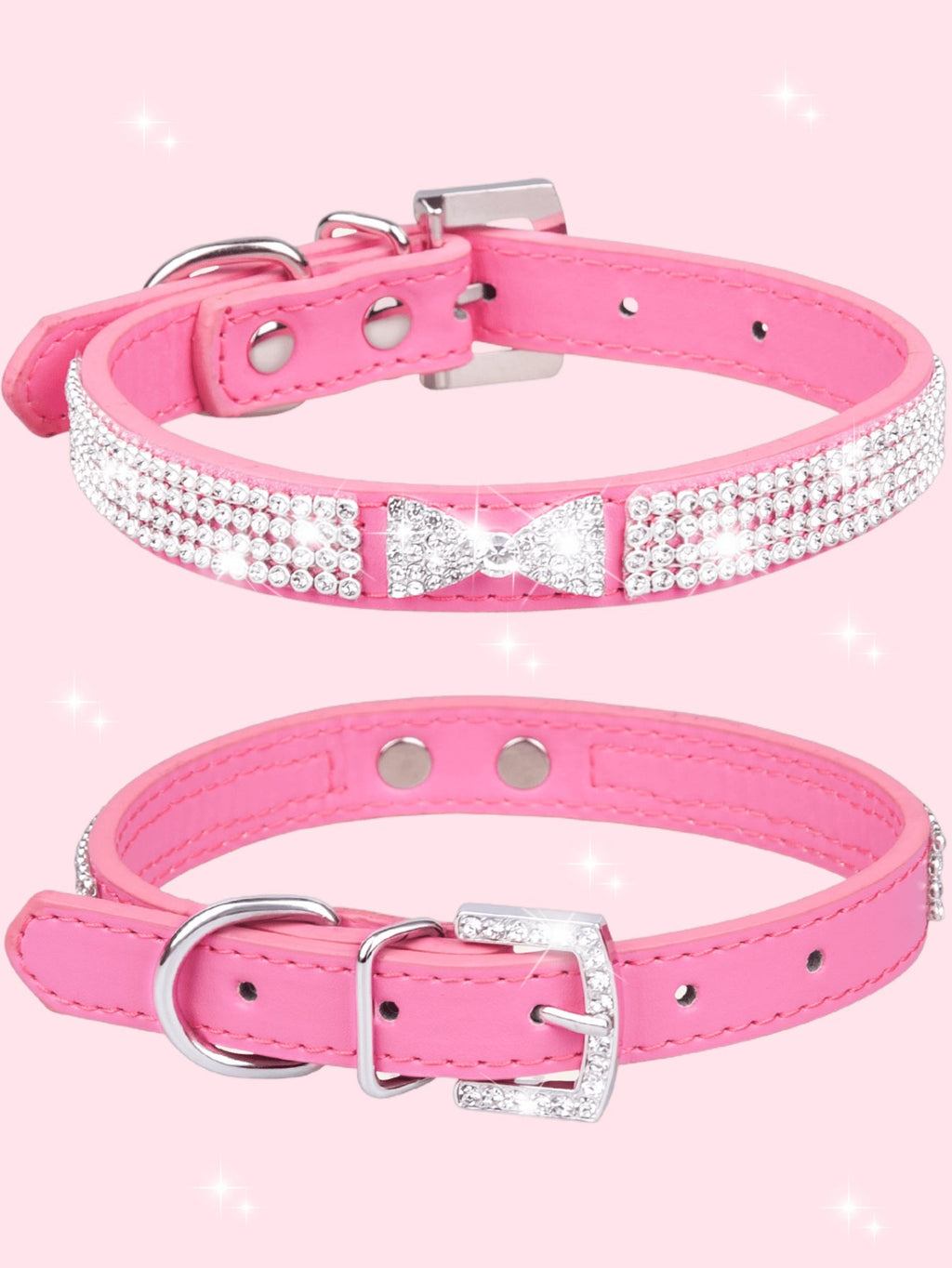1pc Shiny Rhinestone Collar Leather Dog Collar Crystal Diamond Pet Collar, For Small And Medium Dogs