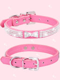 1pc Shiny Rhinestone Collar Leather Dog Collar Crystal Diamond Pet Collar, For Small And Medium Dogs