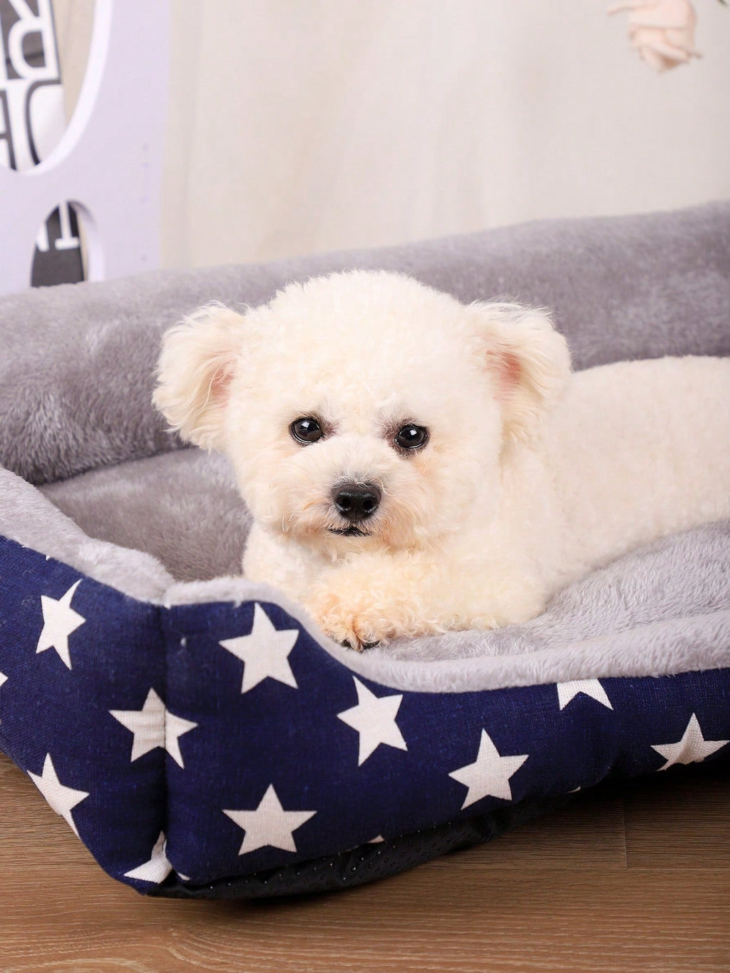 1pc Four Seasons Blue Star Patterned Warm & Breathable Pet Bed Suitable For Small, Medium, And Large Cats And Dogs