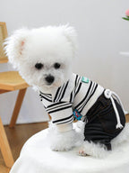 PETCIRCLE 1pc Pet Clothes Striped Denim Effect Elastic Pants For Small Medium Dogs Cats, Fashionable & Classic, Autumn/Winter New Arrival