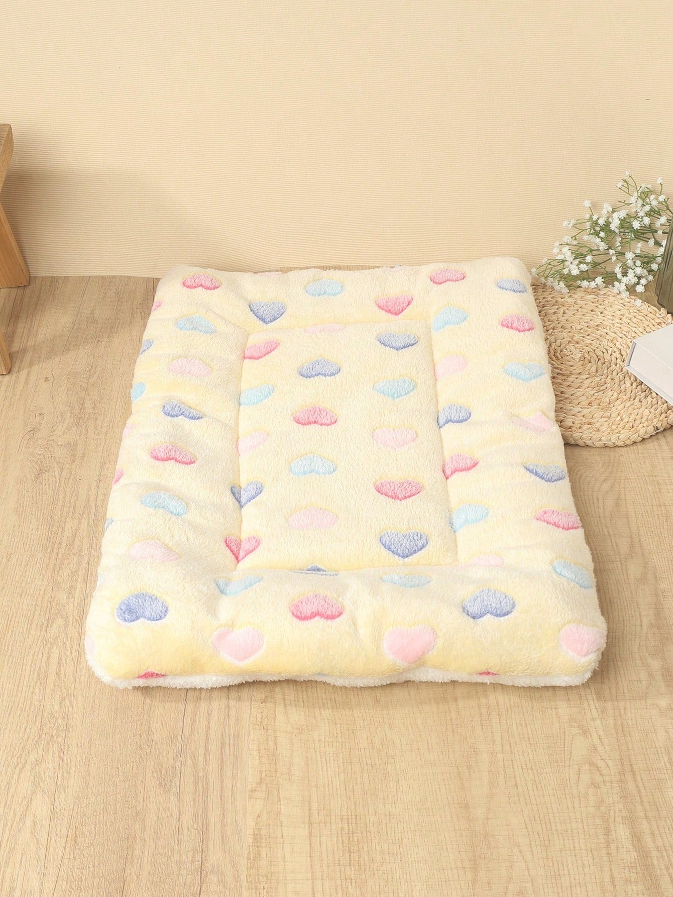 1pc Polyester Star & Heart Breathable Washable Thick Pet Bed Mat For Medium-Small Cats & Dogs, All Seasons (Teddy/Bichon Frise)