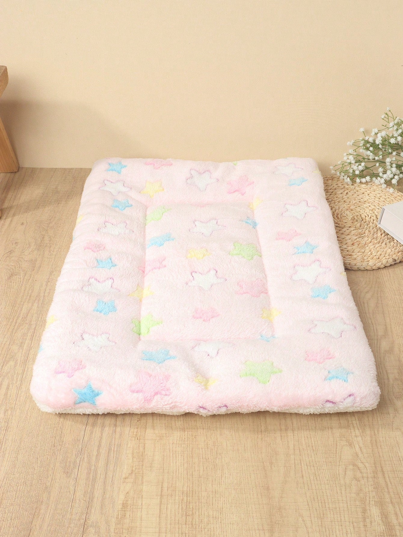 1pc Polyester Star & Heart Breathable Washable Thick Pet Bed Mat For Medium-Small Cats & Dogs, All Seasons (Teddy/Bichon Frise)
