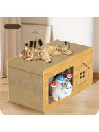 Multi-Function Cat Scratching Post & Cat Bed, Durable Cardboard, Dual-Layer, Bells, All Season Use