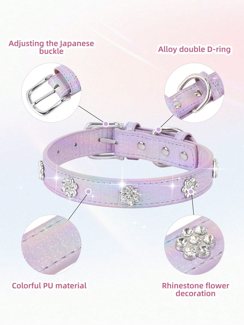 Sparkling Rhinestone Flower Dog Collar, Gradient Colorful Style, Luxurious And Flashy, Adjustable
