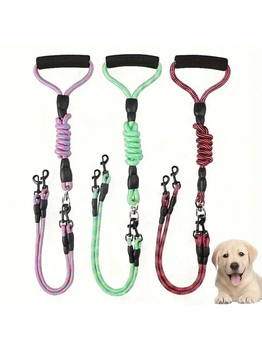 Dual Dog Leash With Wave Pattern - Detachable, Tangle-Free Nylon Lead For Walking Two Dogs