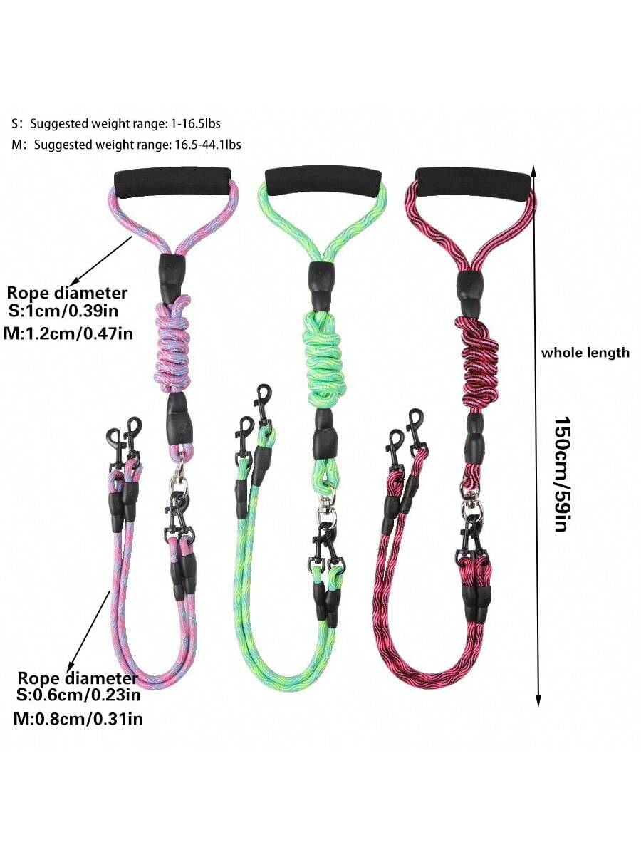 Dual Dog Leash With Wave Pattern - Detachable, Tangle-Free Nylon Lead For Walking Two Dogs
