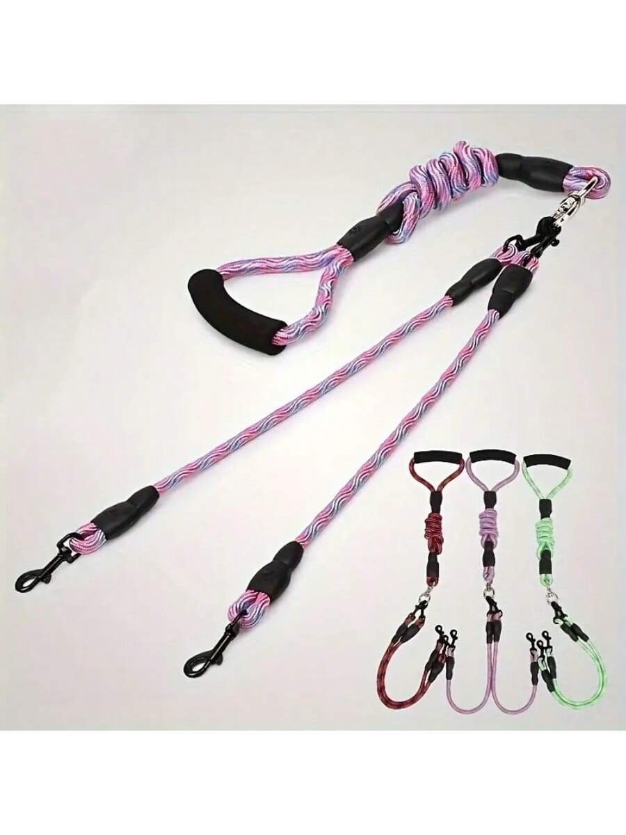 Dual Dog Leash With Wave Pattern - Detachable, Tangle-Free Nylon Lead For Walking Two Dogs