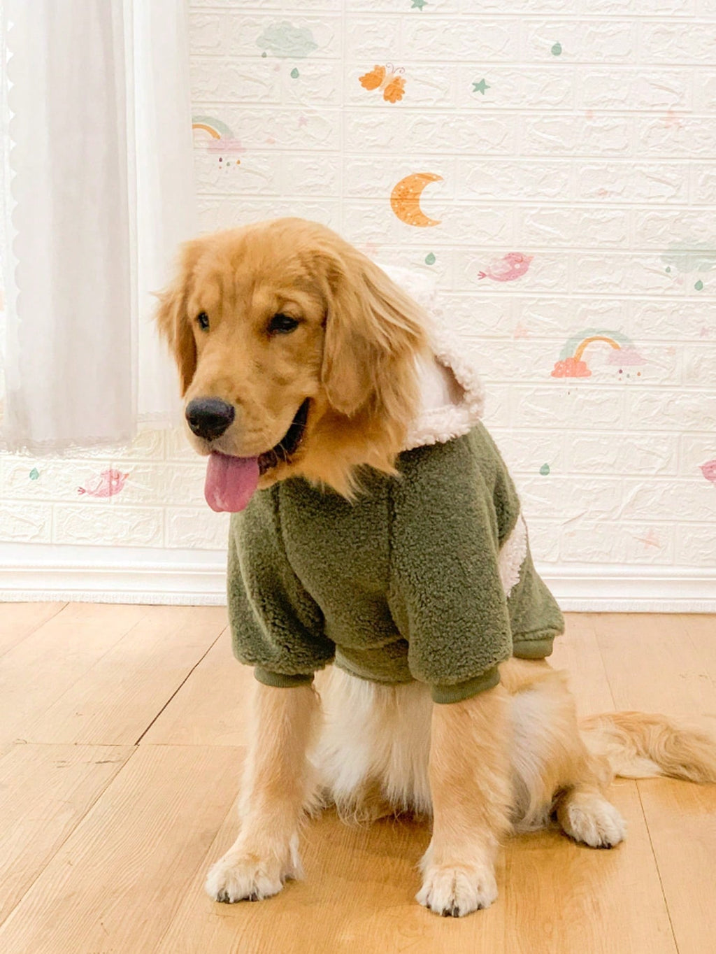 1pc Thick Fleece Hooded Sweatshirt Coat, Warm & Windproof For Medium/Large Dogs, Autumn/Winter