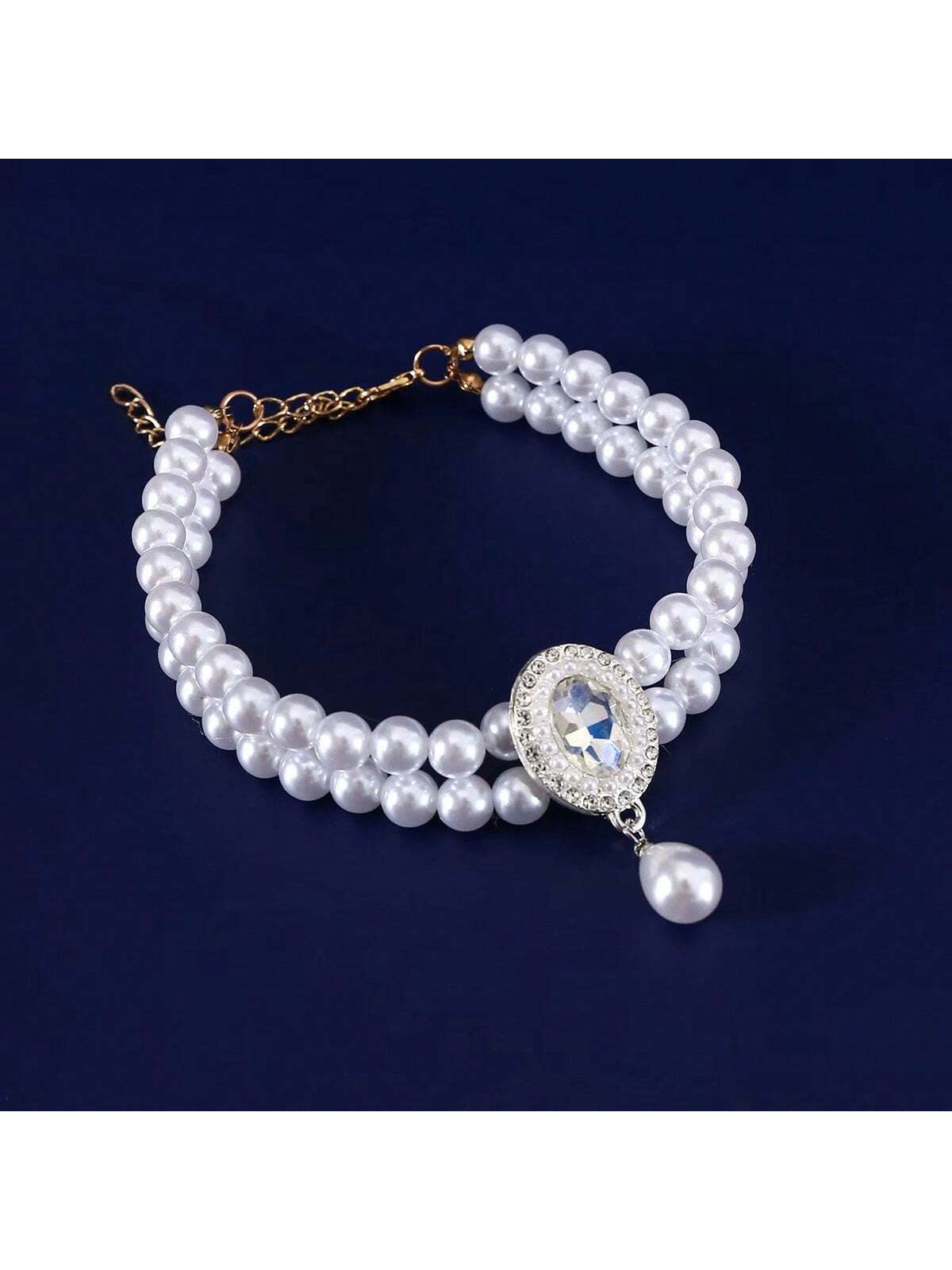 Elegant Light Luxury Small Cat Dog Double Pearl Pendant Necklace Maltese Yorkshire Poodle Noble Style Rhinestone Necklace Pet Wedding Party Collar Accessories Available In 3 Colors