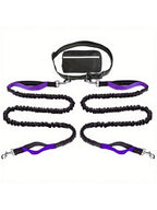 Extendable Dual-Leash Pet Dog Lead, Reflective Sports Waist Pack Leash, Adjustable Waistband, Outdoor Training Running Dog Harness