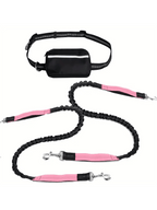 Extendable Dual-Leash Pet Dog Lead, Reflective Sports Waist Pack Leash, Adjustable Waistband, Outdoor Training Running Dog Harness
