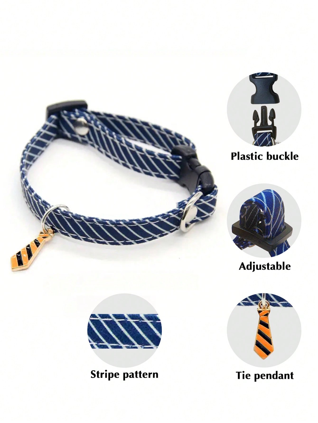 Striped Cat Collar, Lightweight Adjustable Cat Collar With Tie Pendant, Used For Wedding Party Decoration