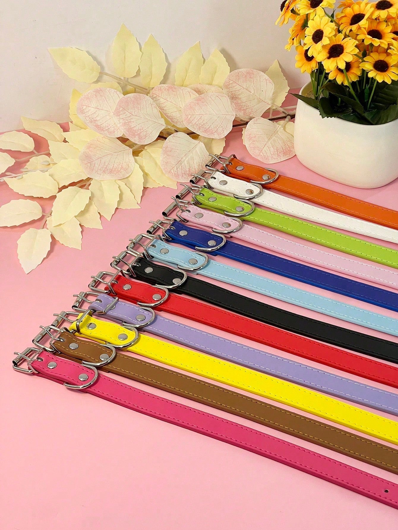PU Leather Pet Collar, Multiple Sizes Minimalist Flat Collars, Multi-Color For Dogs And Cats