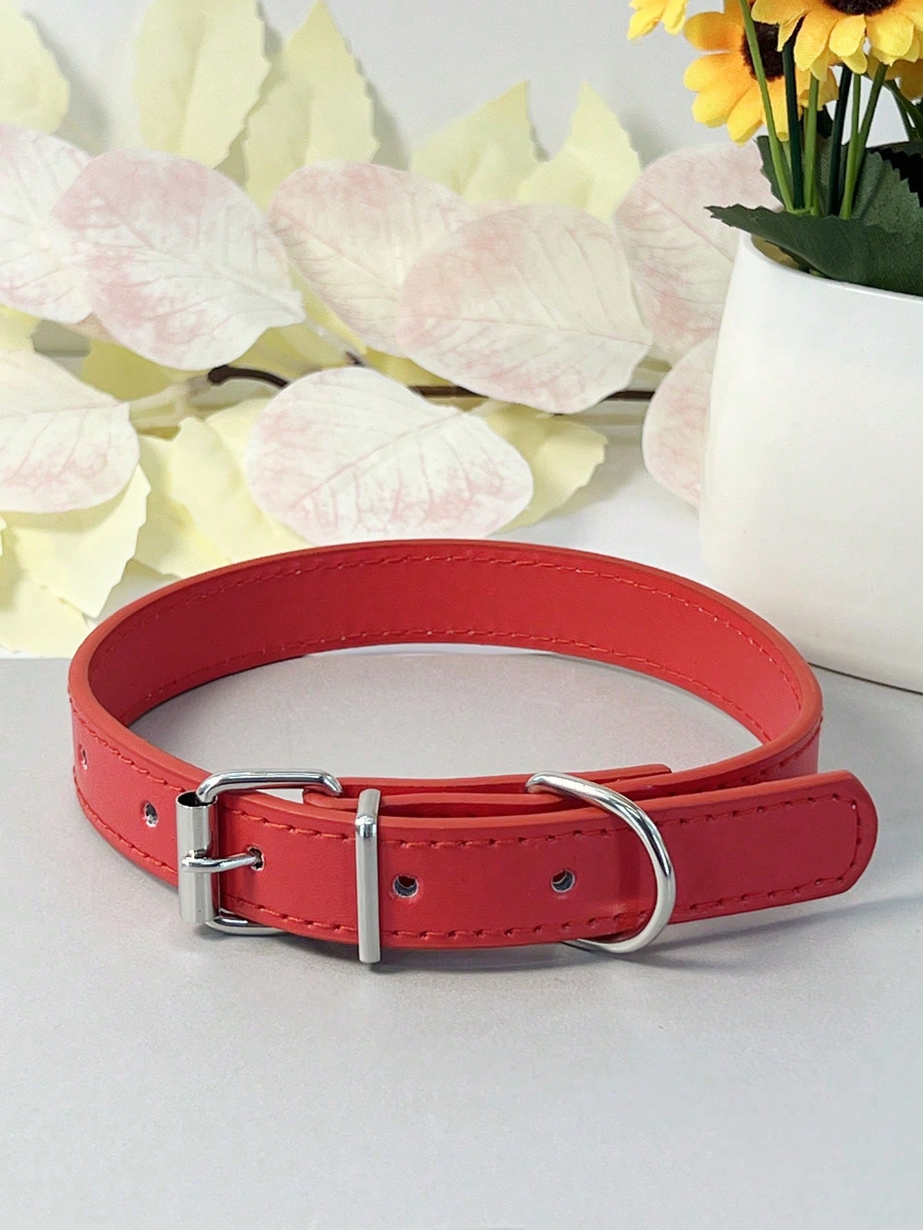 PU Leather Pet Collar, Multiple Sizes Minimalist Flat Collars, Multi-Color For Dogs And Cats