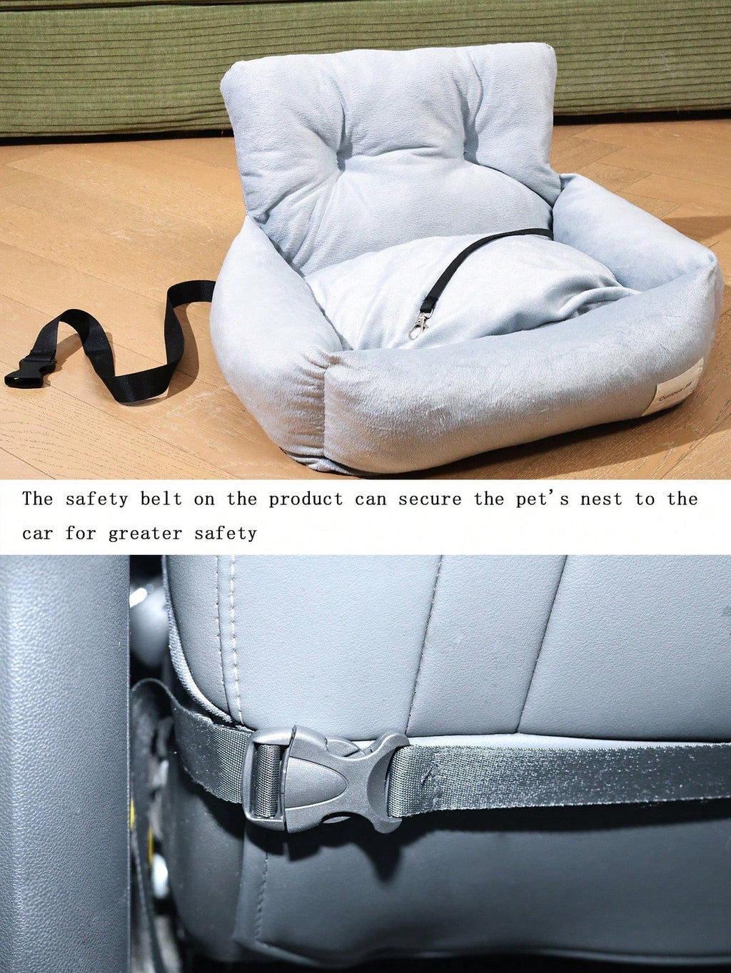 1pc Detachable Pet Car Seat Cushion, All Season Use, Pet Car Seat, Pet Bed With Safety Belt And Tether Leash, Suitable For Medium To Small Cats & Dogs