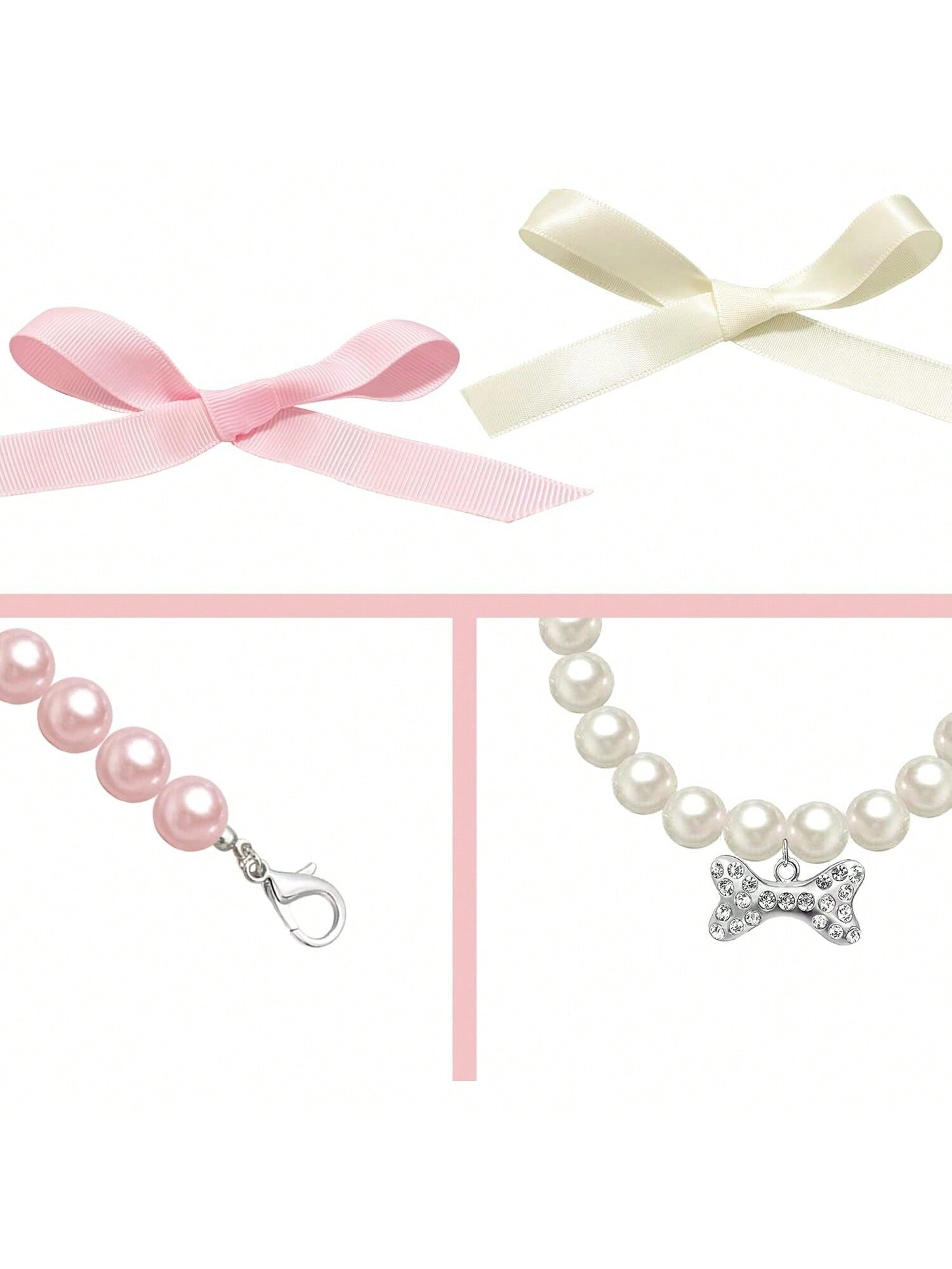 Dog Cat Pearl Collar Necklace With Rhinestone Bone, Fancy Cat Wedding Collar Jewelry For Girl Cat Puppy Dogs Accessories