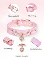 NEW 1Pc PU Leather Delicate Pet Dog Collar,High-Quality Leather Fabric And Alloy Fittings.Beautiful Gemstone Decoration.