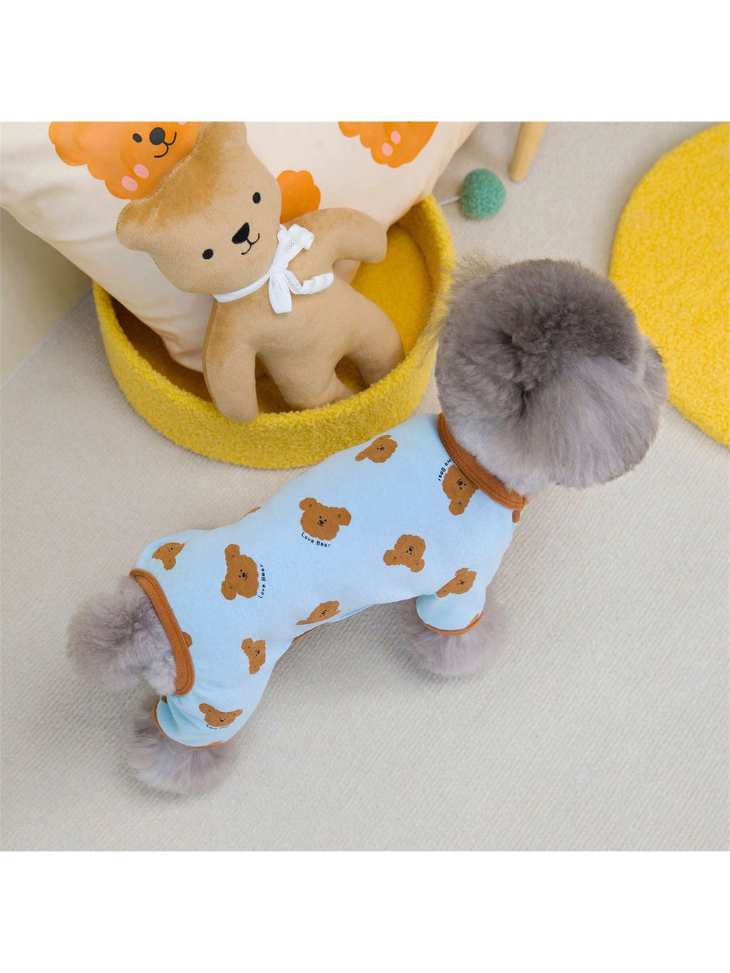 Dog Pajamas Soft Cute Contrast Color Bear Pattern Four-Legged Pullover Dog Sweatshirts