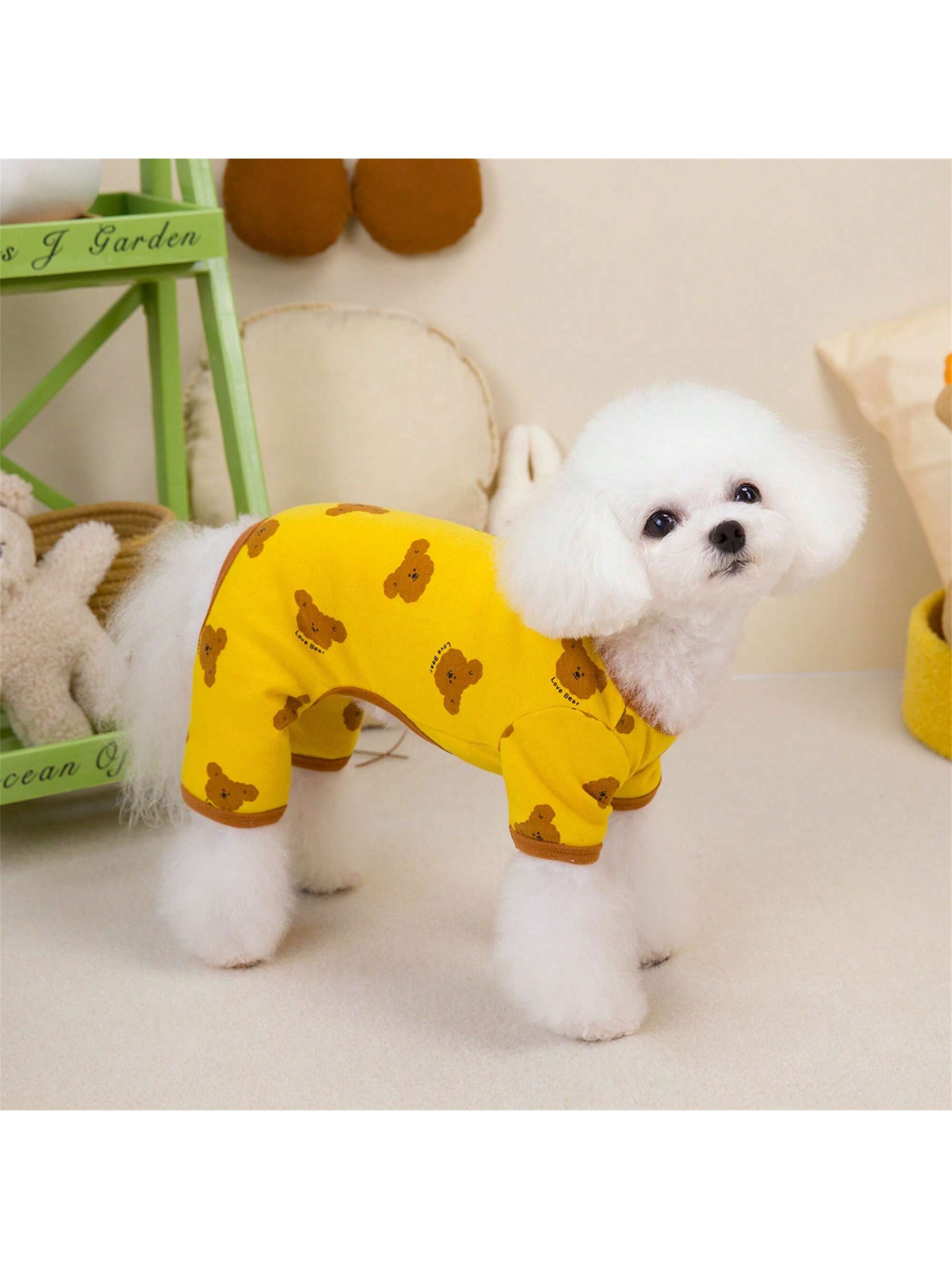 Dog Pajamas Soft Cute Contrast Color Bear Pattern Four-Legged Pullover Dog Sweatshirts