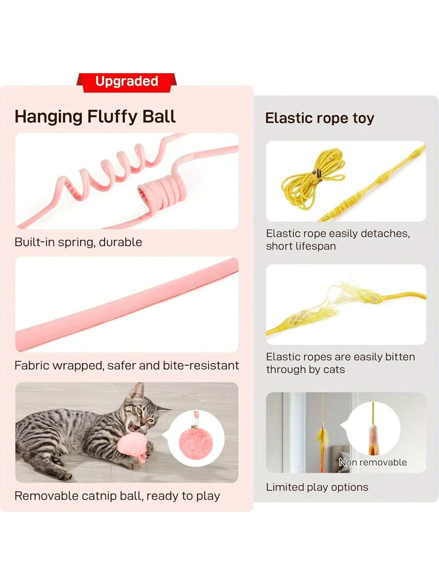 Hanging Fluffy Cat Lover And Cat Mom Love Ball Toys 3 Pcs With Bell, Interactive Cat Lover And Cat Mom Love Retractable, Cat Lover And Cat Mom Love Toys Indoor Kitten Play Chase Exercise Physical Stimulation