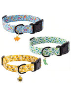1pc Pet Collar With Animal/Dinosaur Prints And Pendants, Adjustable Twill Fabric Collar For Dogs And Cats.