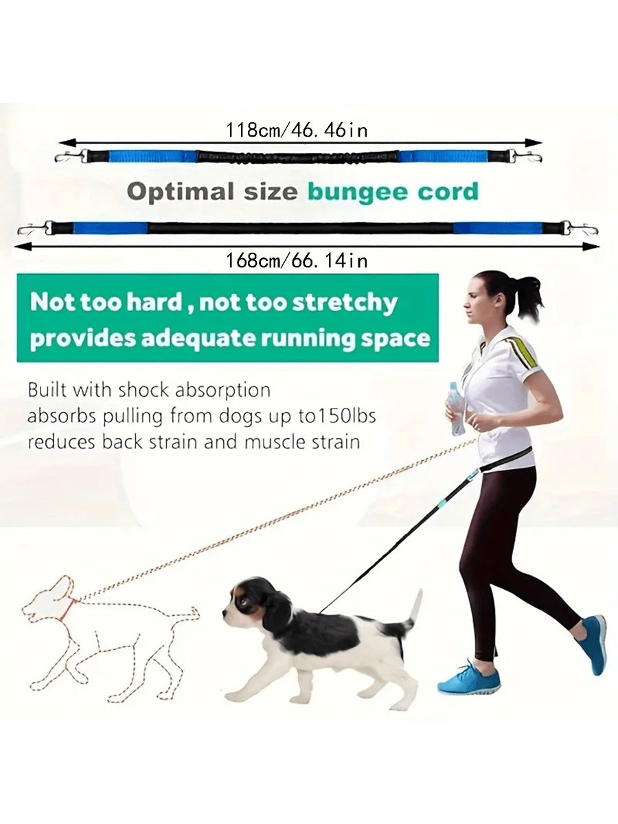 Extendable Dual-Leash Pet Dog Lead, Reflective Sports Waist Pack Leash, Adjustable Waistband, Outdoor Training Running Dog Harness