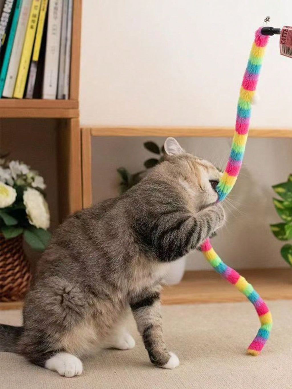 1pc Colorful Fluffy Caterpillar Plush Cat Toy - Whimsical Interactive Play Wand For Mischievous Kittens, Scratch-Resistant And Durable, Battery-Free