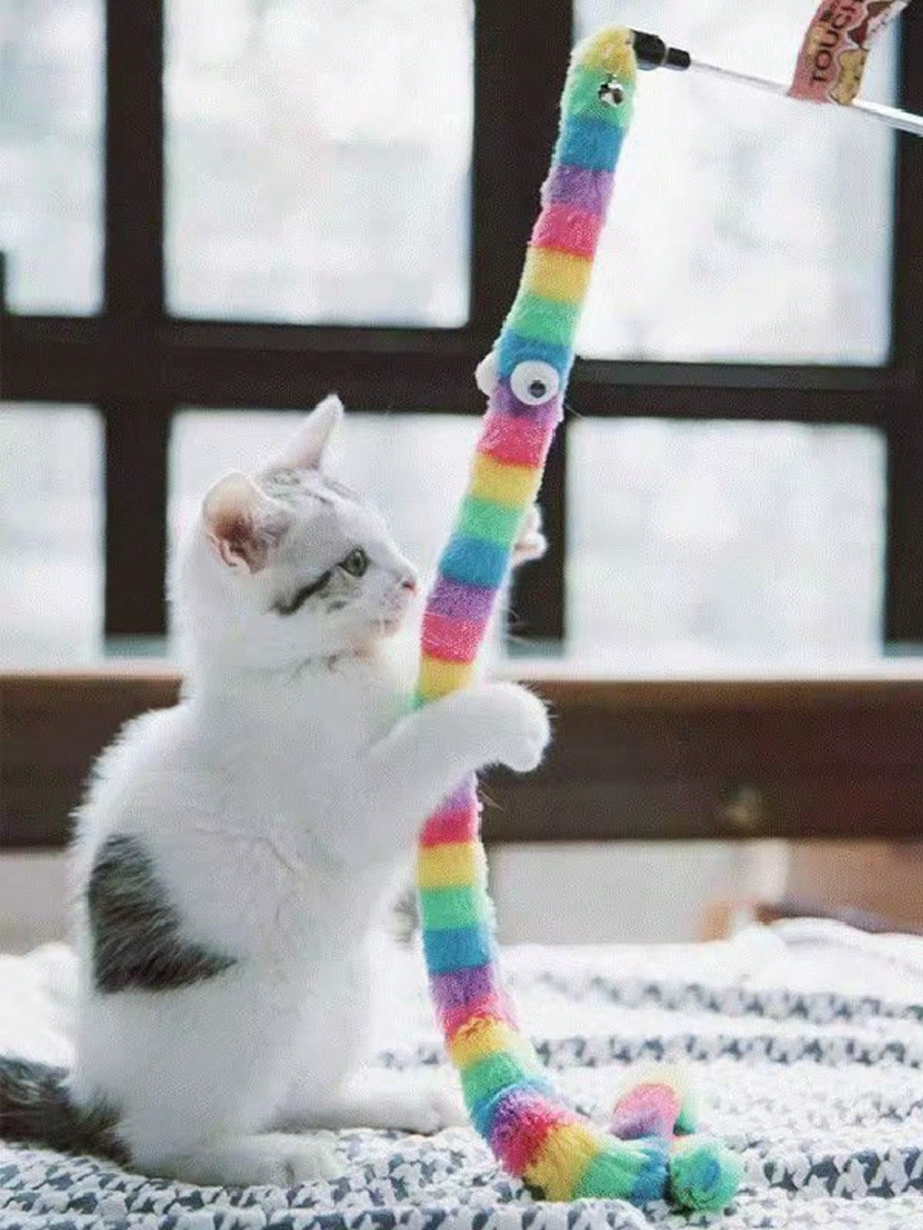 1pc Colorful Fluffy Caterpillar Plush Cat Toy - Whimsical Interactive Play Wand For Mischievous Kittens, Scratch-Resistant And Durable, Battery-Free
