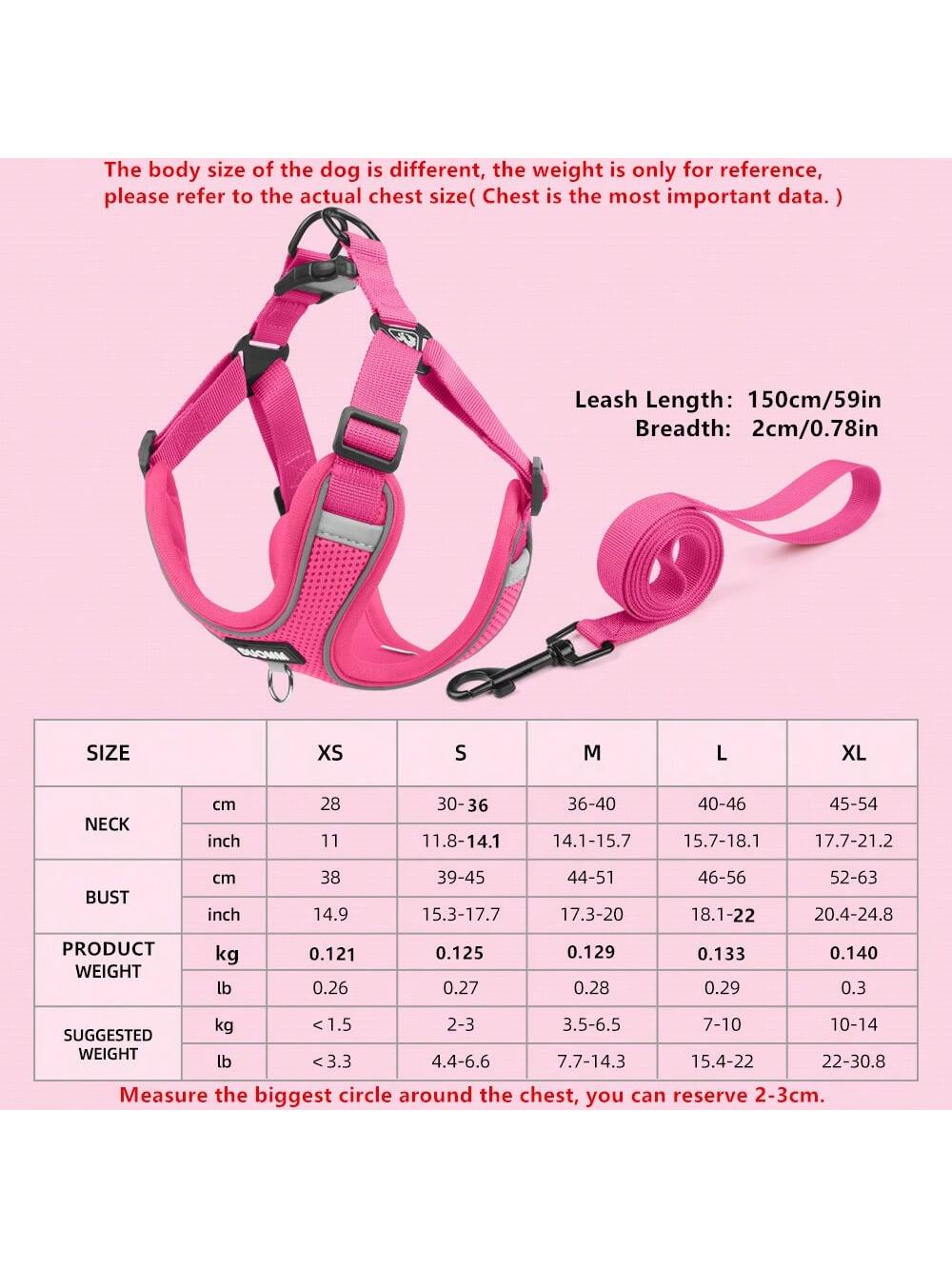 New Color Scheme 1 Set Pet Dog Leash With Reflective Adjustable Chest And Back Strap, French Bulldog Outdoor Walk Comfortable Safety Rope And Collar Set, Soft Breathable Mesh Material Suitable For Small/Medium Sized Pets All-Season