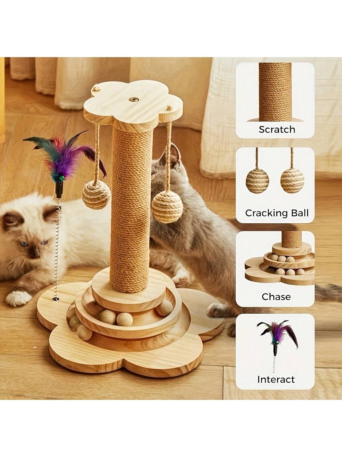 Cats Scratching Post  Scratch Post Premium Sisal Rope Scratch Posts For Kitten And Adult Cats  Wooden Ball Track Interactive Toy With Dangling Balls