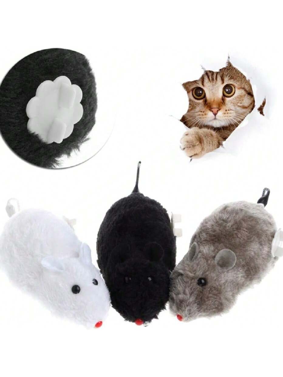 Color Random Kitten Toys Interactive Running Mouse Plush Toys Mouse Cat Toys Winding Up Racing Mouse Kitten Filling Mobile Pet Cat Outdoor Kitten Play Battery-Free Mechanical Mouse Toy Lifelike Simulation, Helps Consume Feline Energy