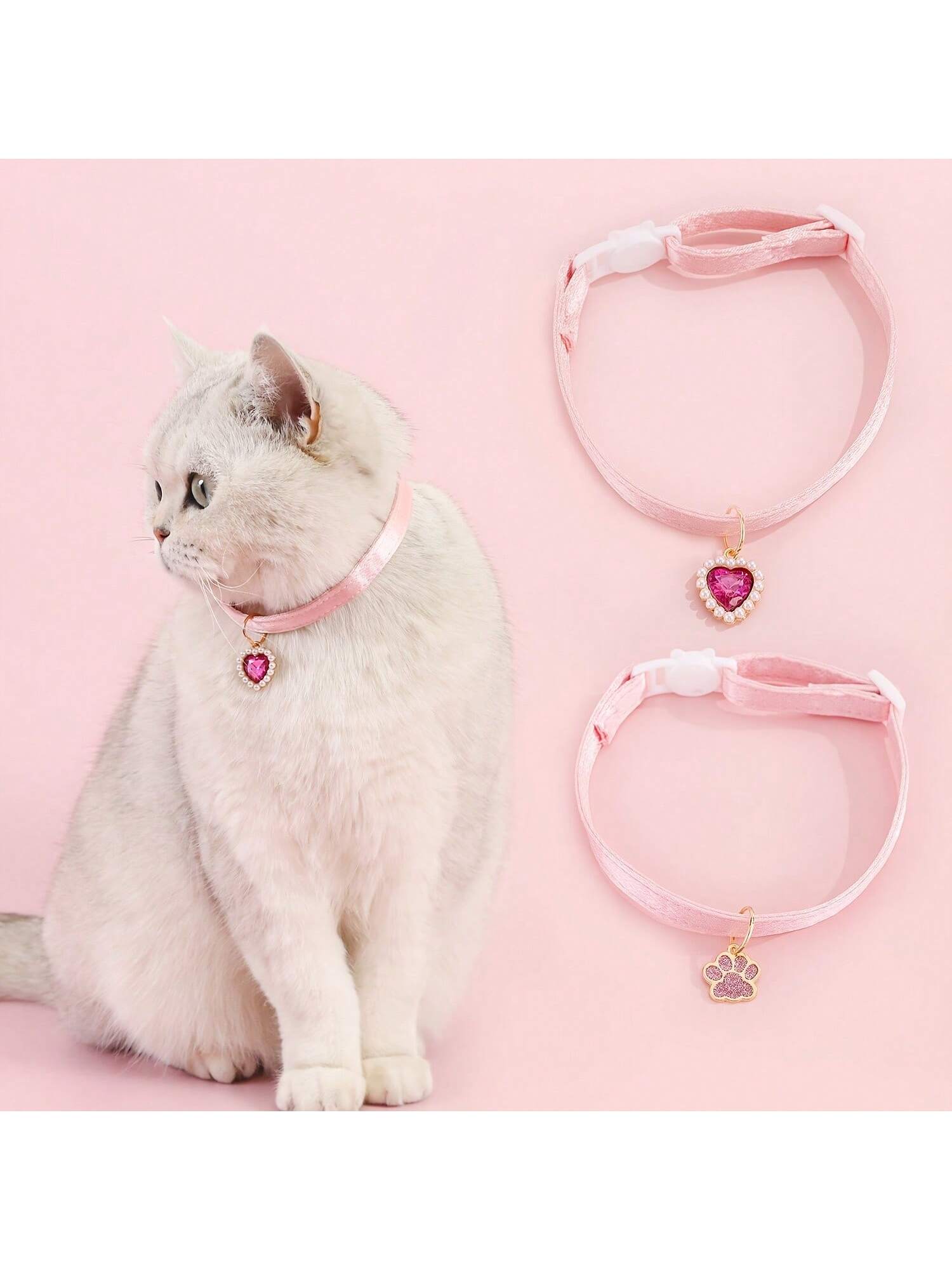 1 Adjustable Pearl Heart Cat Necklace Collar, Suitable For Small And Medium-Sized Pets