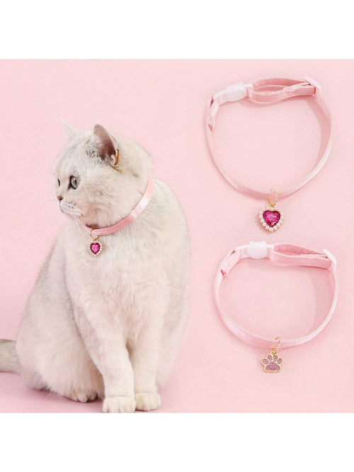 1 Adjustable Pearl Heart Cat Necklace Collar, Suitable For Small And Medium-Sized Pets