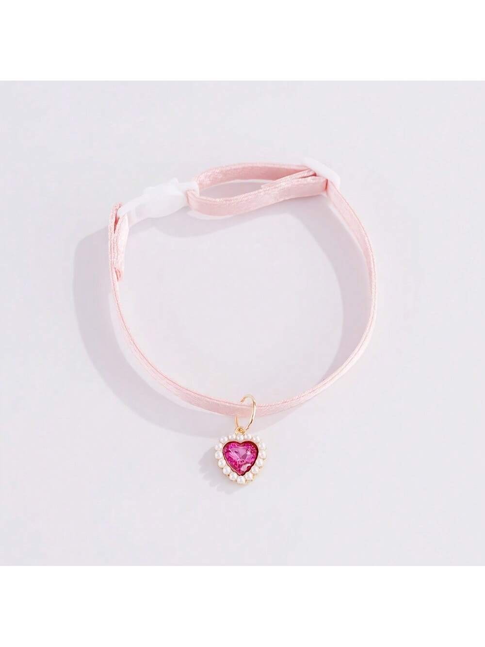 1 Adjustable Pearl Heart Cat Necklace Collar, Suitable For Small And Medium-Sized Pets