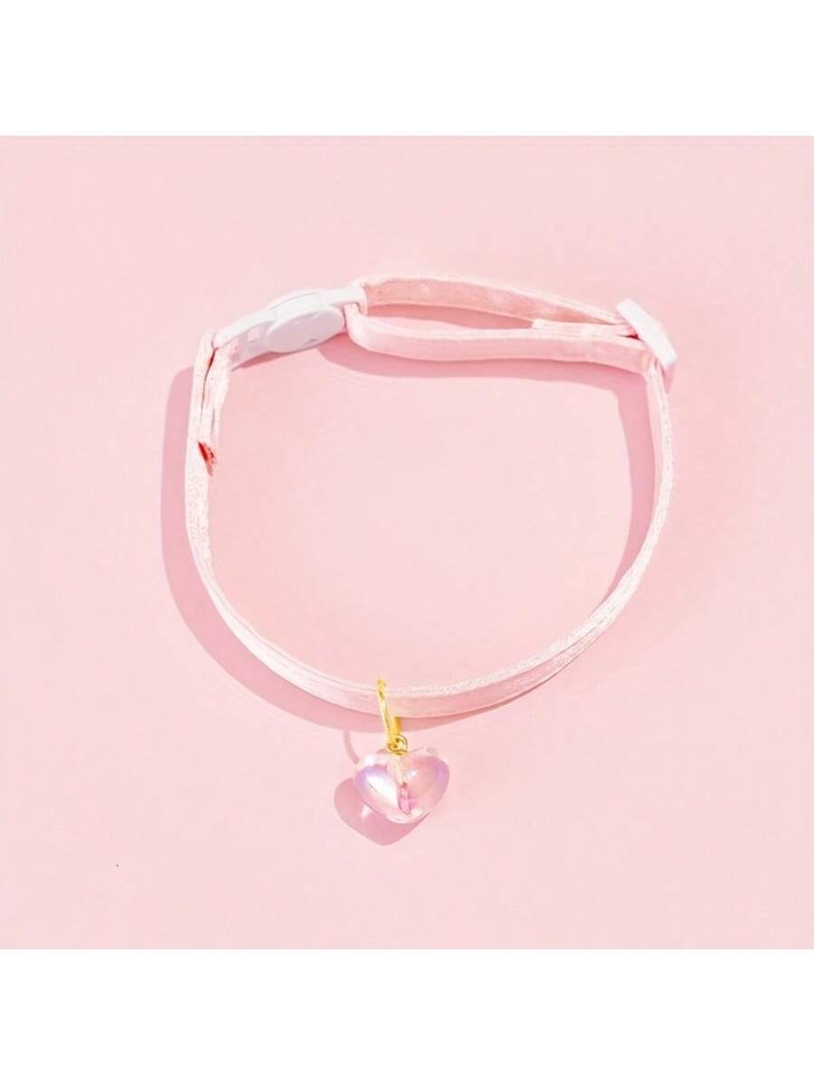 1 Adjustable Pearl Heart Cat Necklace Collar, Suitable For Small And Medium-Sized Pets