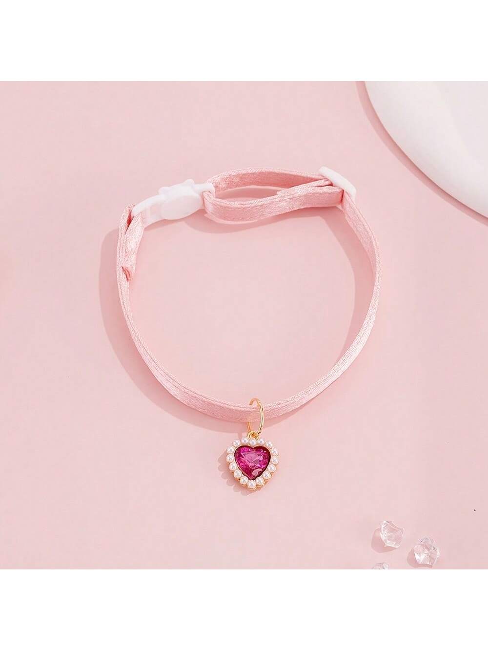 1 Adjustable Pearl Heart Cat Necklace Collar, Suitable For Small And Medium-Sized Pets